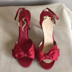 Red Satin Toe Bow Ankle Strap Sandal 10M by Nina